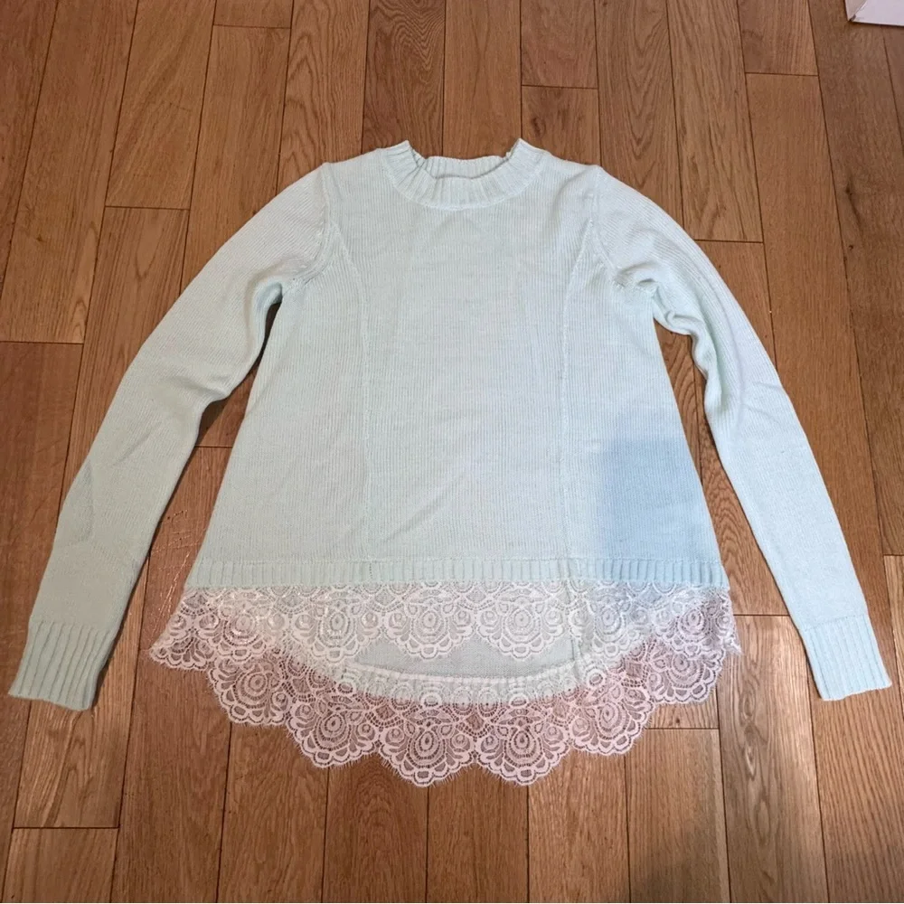 SO Aqua Lace-Hem Crewneck Sweater